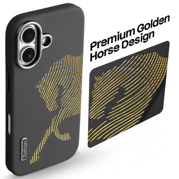 Premium Horse Textured MagSafe Case for Apple iPhone 16 with Metallic Camera Protection & Microfiber Lining