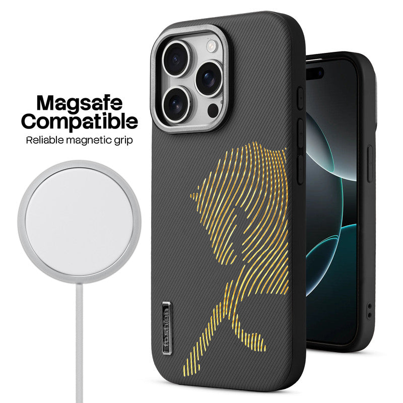 Premium Horse Textured MagSafe Case for Apple iPhone 15 Pro Max with Metallic Camera Protection & Microfiber Lining