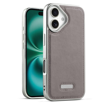 Sophisticated Leather Cover for Apple iPhone 16 with Shiny Silver Edges, Stitched Back Design & Hard Shell Protection