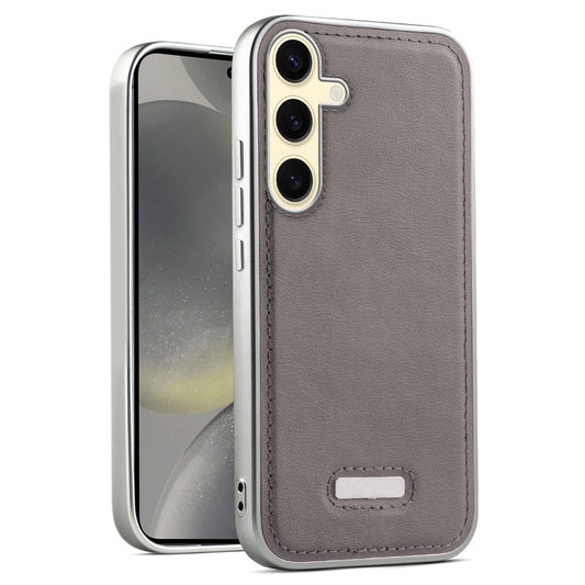 Sophisticated Leather Cover for Samsung S24 5G with Shiny Silver Edges, Stitched Back Design & Hard Shell Protection