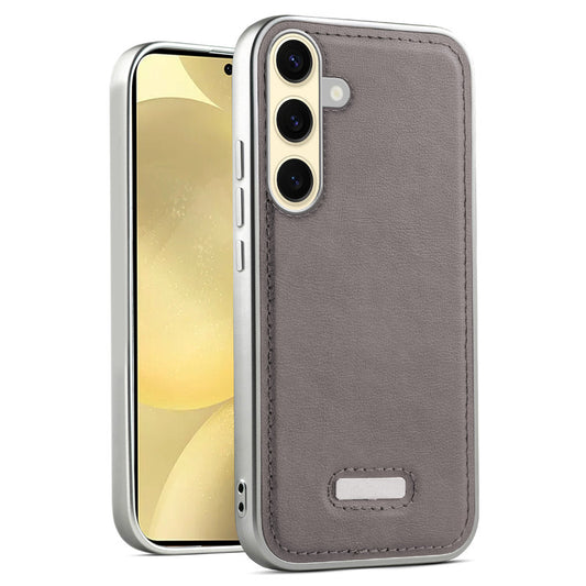 Sophisticated Leather Cover for Samsung S25 5G with Shiny Silver Edges, Stitched Back Design & Hard Shell Protection
