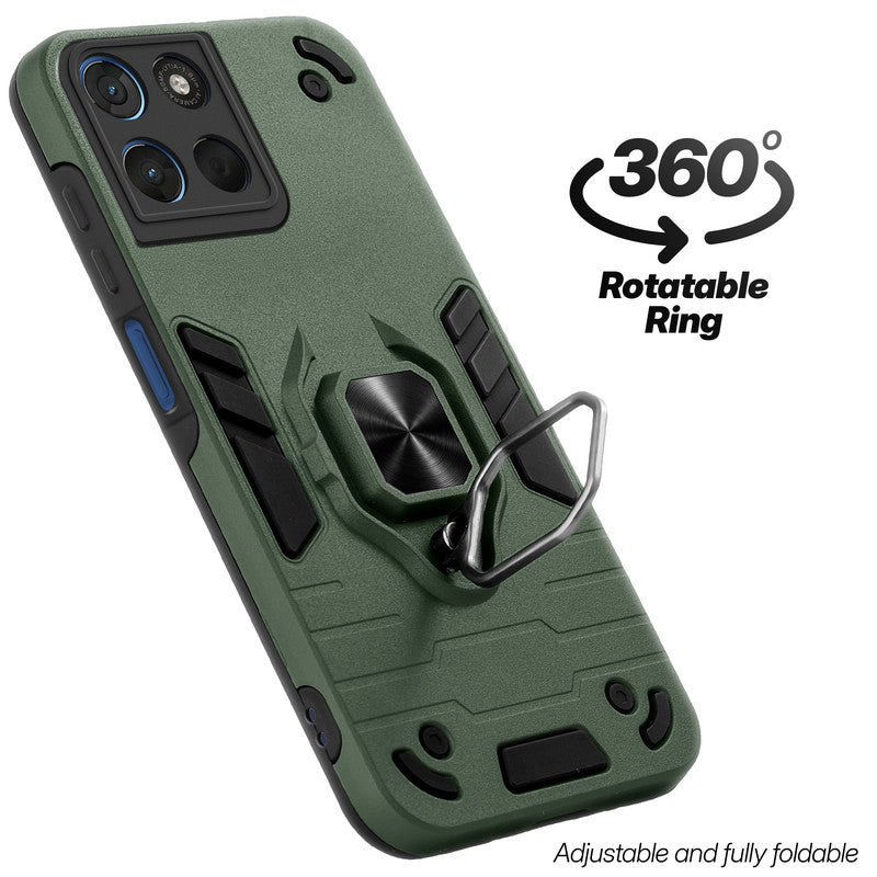 Dual layer shockproof back cover with 360° rotatable ring grip for Motorola G57 Power 5G
