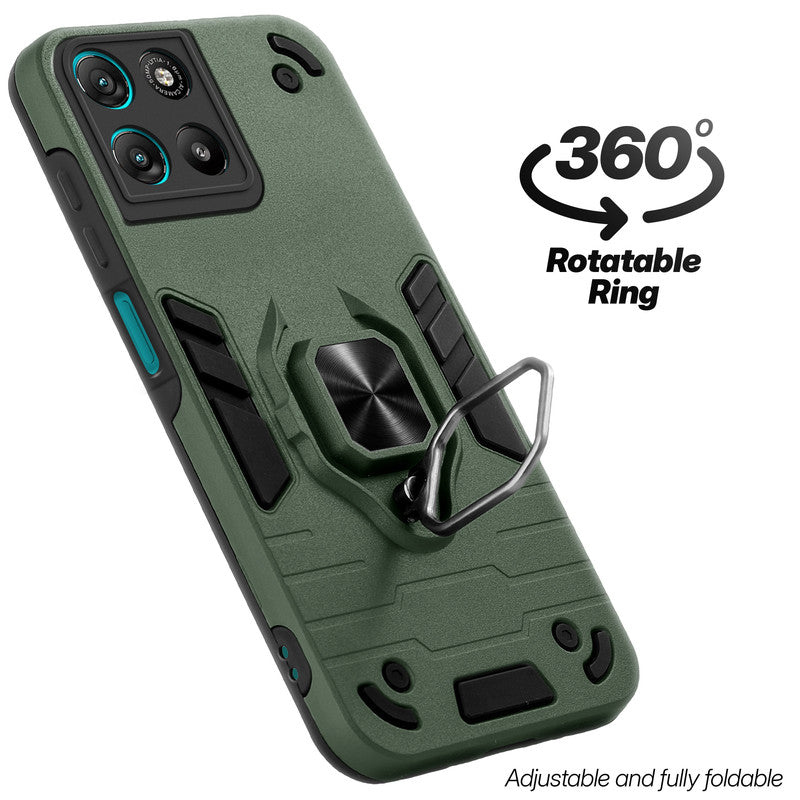 Dual layer shockproof back cover with 360° rotatable ring grip for Motorola G67 Power 5G