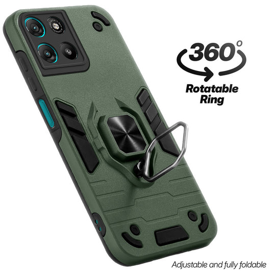 Dual layer shockproof back cover with 360° rotatable ring grip for Motorola G67 Power 5G