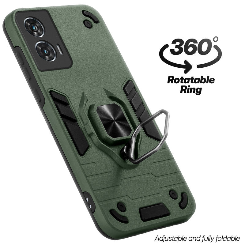 Dual layer shockproof back cover with 360° rotatable ring grip for Motorola Moto G96 5G