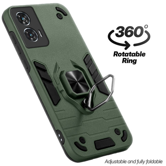 Dual layer shockproof back cover with 360° rotatable ring grip for Motorola Moto G96 5G