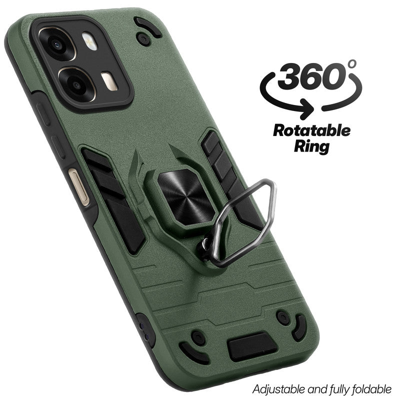 Dual layer shockproof back cover with 360° rotatable ring grip for Oppo A6 Pro 5G