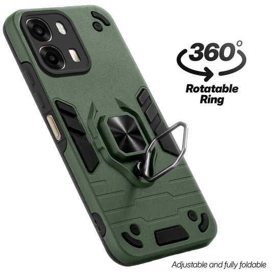 Dual layer shockproof back cover with 360° rotatable ring grip for Oppo A6 Pro 5G