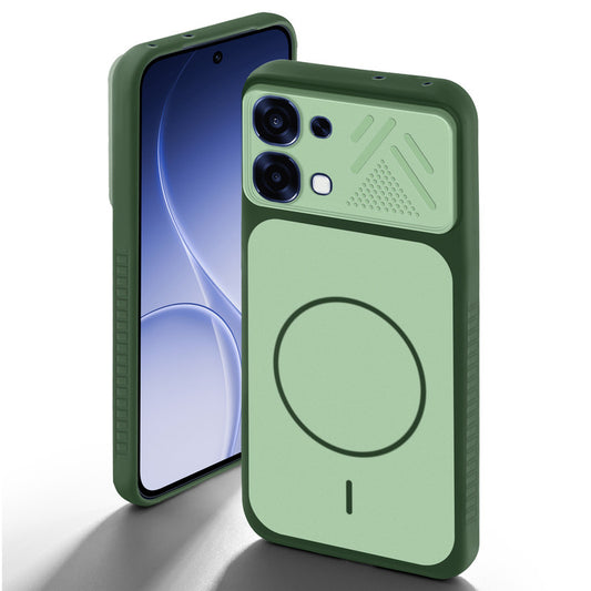 Green back cover for Oppo F31 5G with camera cut protection and ring design on back side.