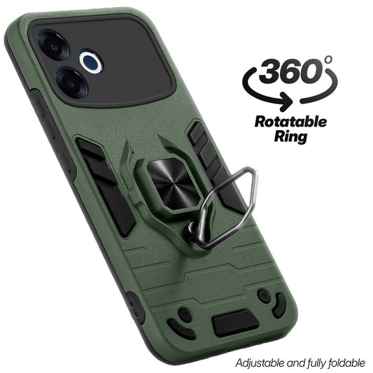 Dual Layer Shockproof Back Cover with 360° Rotatable Ring Grip & Impact Resistant Frame for Oppo F33 Pro 5G