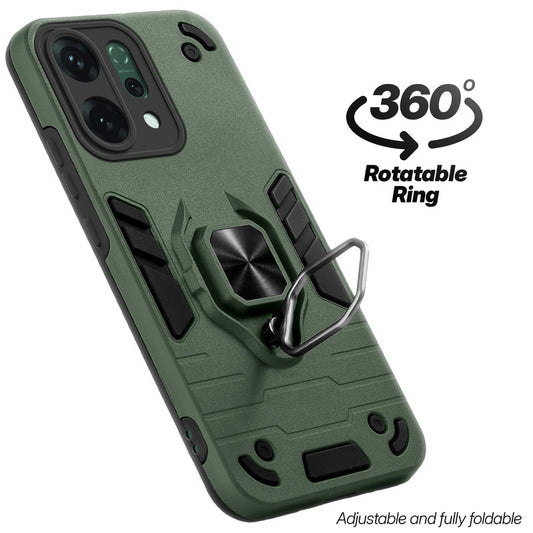 Dual layer shockproof back cover with 360° rotatable ring grip for Oppo Reno 14 5G