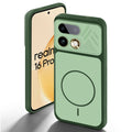 Green back cover for Realme 16 Pro 5G with camera cut protection and ring design on back side.