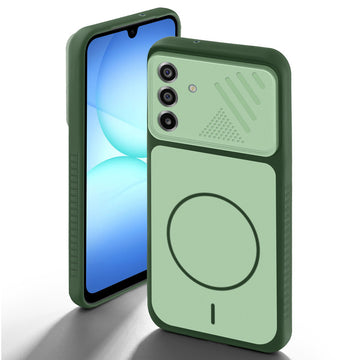 Green back cover for Samsung A17 5G with camera cut protection and ring design on back side.