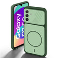 Green back cover for Samsung F17 5G  with camera cut protection and ring design on back side.