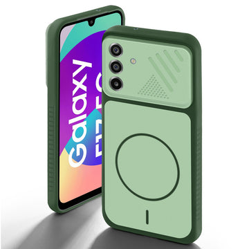 Green back cover for Samsung F17 5G  with camera cut protection and ring design on back side.