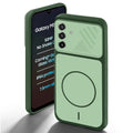 Green back cover forSamsung M17 5G with camera cut protection and ring design on back side.