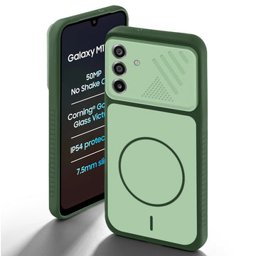 Green back cover forSamsung M17 5G with camera cut protection and ring design on back side.