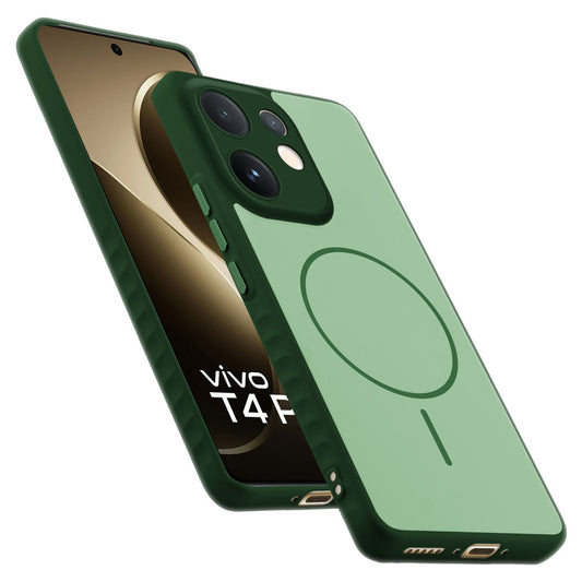 Matte Silicone Dual Color Back Cover with Metal Buttons & Ring Design for Vivo T4 Pro 5G