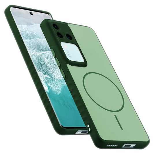 Matte Silicone Dual Color Back Cover with Metal Buttons & Ring Design for Vivo V30 Pro 5G