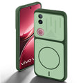 Green back cover for Vivo V50 5G with camera cut protection and ring design on back side.
