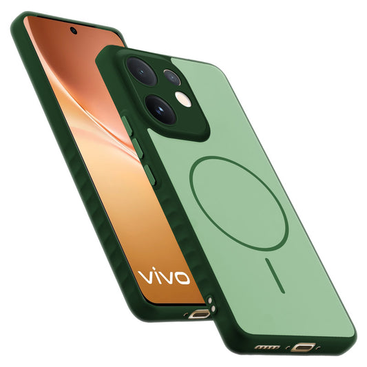 Matte Silicone Dual Color Back Cover with Metal Buttons & Ring Design for Vivo V60 5G