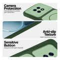 Green phone case for Oppo F31 Pro Plus 5G showing camera safety edges, anti slip side grip and easy press button covers.