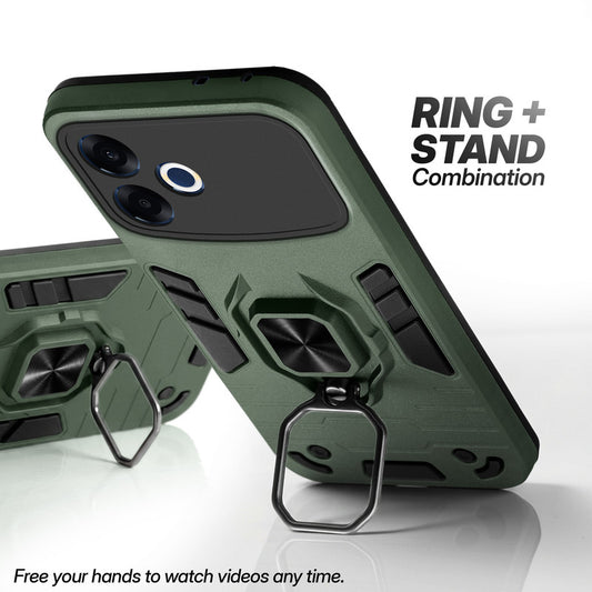 Dual Layer Shockproof Back Cover with 360° Rotatable Ring Grip & Impact Resistant Frame for Oppo F33 Pro 5G