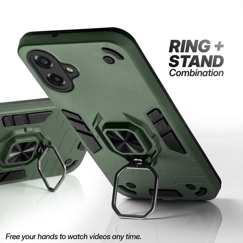 Samsung F07 case with foldable ring stand for hands-free viewing in kickstand position