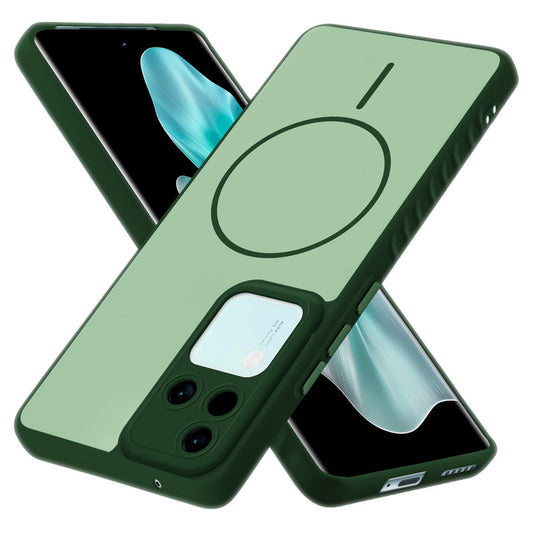Matte Silicone Dual Color Back Cover with Metal Buttons & Ring Design for Vivo V30 5G