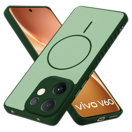Matte Silicone Dual Color Back Cover with Metal Buttons & Ring Design for Vivo V60 5G