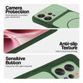 Green phone case for Vivo V70 5G showing camera safety edges, anti slip side grip and easy press button covers.
