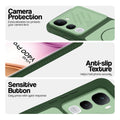 Green phone case for Vivo Y400 Pro 5G showing camera safety edges, anti slip side grip and easy press button covers.
