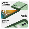 Green phone case for iQOO Z10R 5G showing camera safety edges, anti slip side grip and easy press button covers.