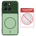 Green back cover for Motorola Moto Edge 60 5G with printed ring pattern and message showing not compatible with MagSafe charging.
