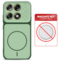Green back cover for Motorola Signature with printed ring pattern and message showing not compatible with MagSafe charging.