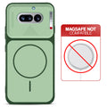 Green back cover for Nothing Phone 4A 5G with printed ring pattern and message showing not compatible with MagSafe charging.