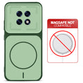 Green back cover for Oppo F31 Pro Plus 5G with printed ring pattern and message showing not compatible with MagSafe charging.