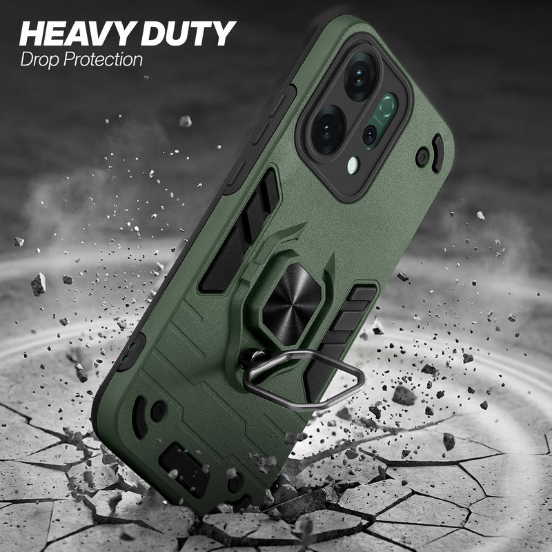 Oppo Reno 14 5G protective case illustrating impact drop protection with an impact-resistant frame.