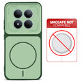 Green back cover for Redmi Note 15 Pro 5G with printed ring pattern and message showing not compatible with MagSafe charging.