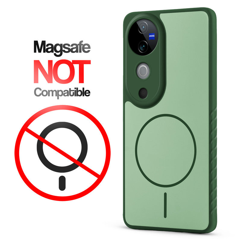 Matte Silicone Dual Color Back Cover with Metal Buttons & Ring Design for Vivo V40 5G