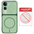 Green back cover for Vivo Y400 Pro 5G with printed ring pattern and message showing not compatible with MagSafe charging.