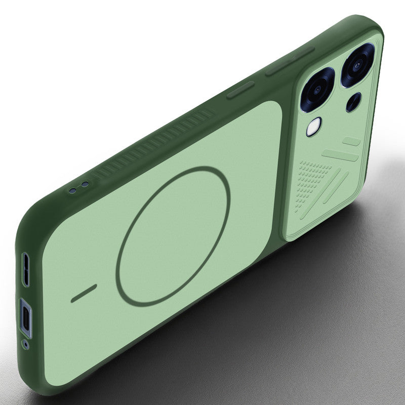 Angled view of Green mobile case for Oppo F31 5G with proper charging port cutout, speaker holes and strong corner protection.