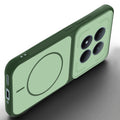 Angled view of Green mobile case for Redmi Note 15 Pro 5G with proper charging port cutout, speaker holes and strong corner protection.