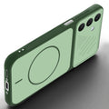 Angled view of Green mobile case for Samsung A26 5G with proper charging port cutout, speaker holes and strong corner protection.