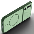 Angled view of Green mobile case for Samsung A36 5G with proper charging port cutout, speaker holes and strong corner protection.
