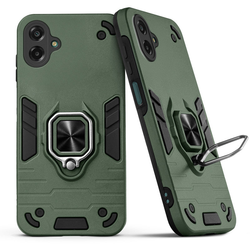 Back view of Samsung F07 case highlighting the built-in rotating metal ring holder