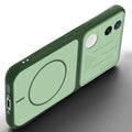 Angled view of Green mobile case for Vivo T4R 5G with proper charging port cutout, speaker holes and strong corner protection.
