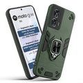Front and back view of Motorola Moto G96 5G fitted with a protective case and ring grip