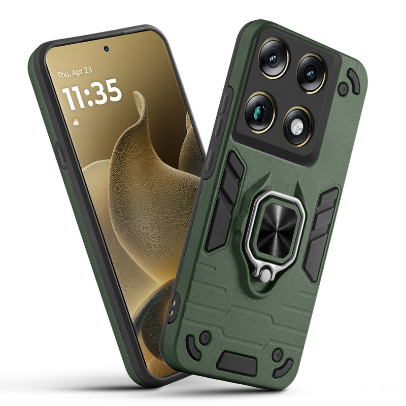 Front and back view of otorola Signature fitted with a protective case and ring grip