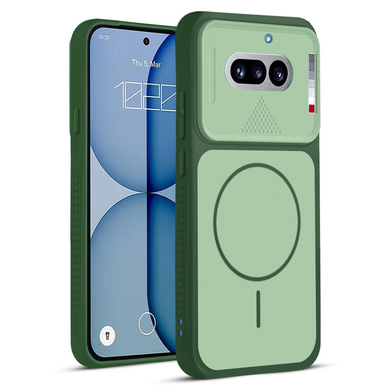 Front and back view of Green protective back cover for Nothing Phone 4A 5G with textured sides, camera guard and slim fit design.